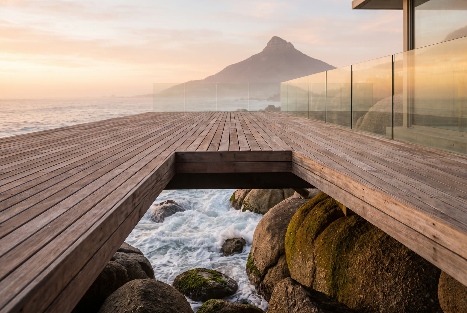 Balau deck cantilevered over the rocks at Clifton